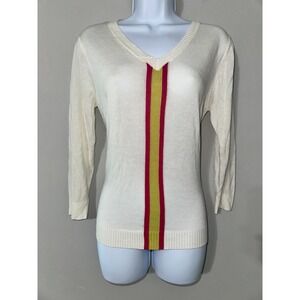 MAUDE LIVANTE WHITE STRIPED MIDDLE LONG‎ SLEEVE KNIT SWEATER EUC SIZE S